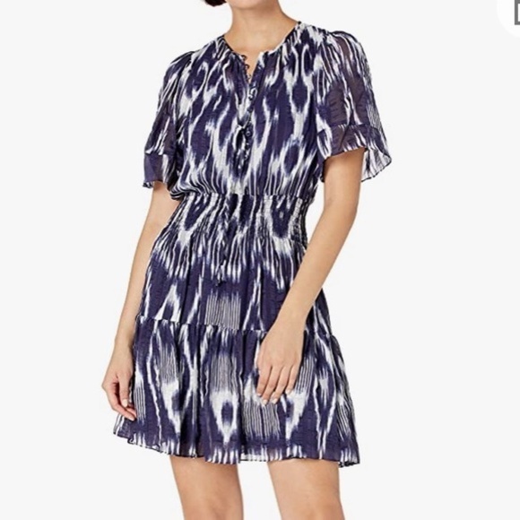 Rebecca Taylor Silk Ikat Dress Indigo 2 - Picture 1 of 17